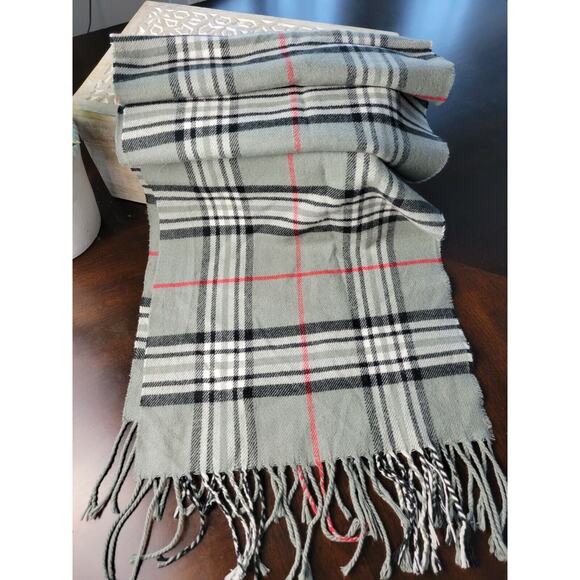 100% Cashmere Scarf Germany Gray Plaid - Picture 7 of 7